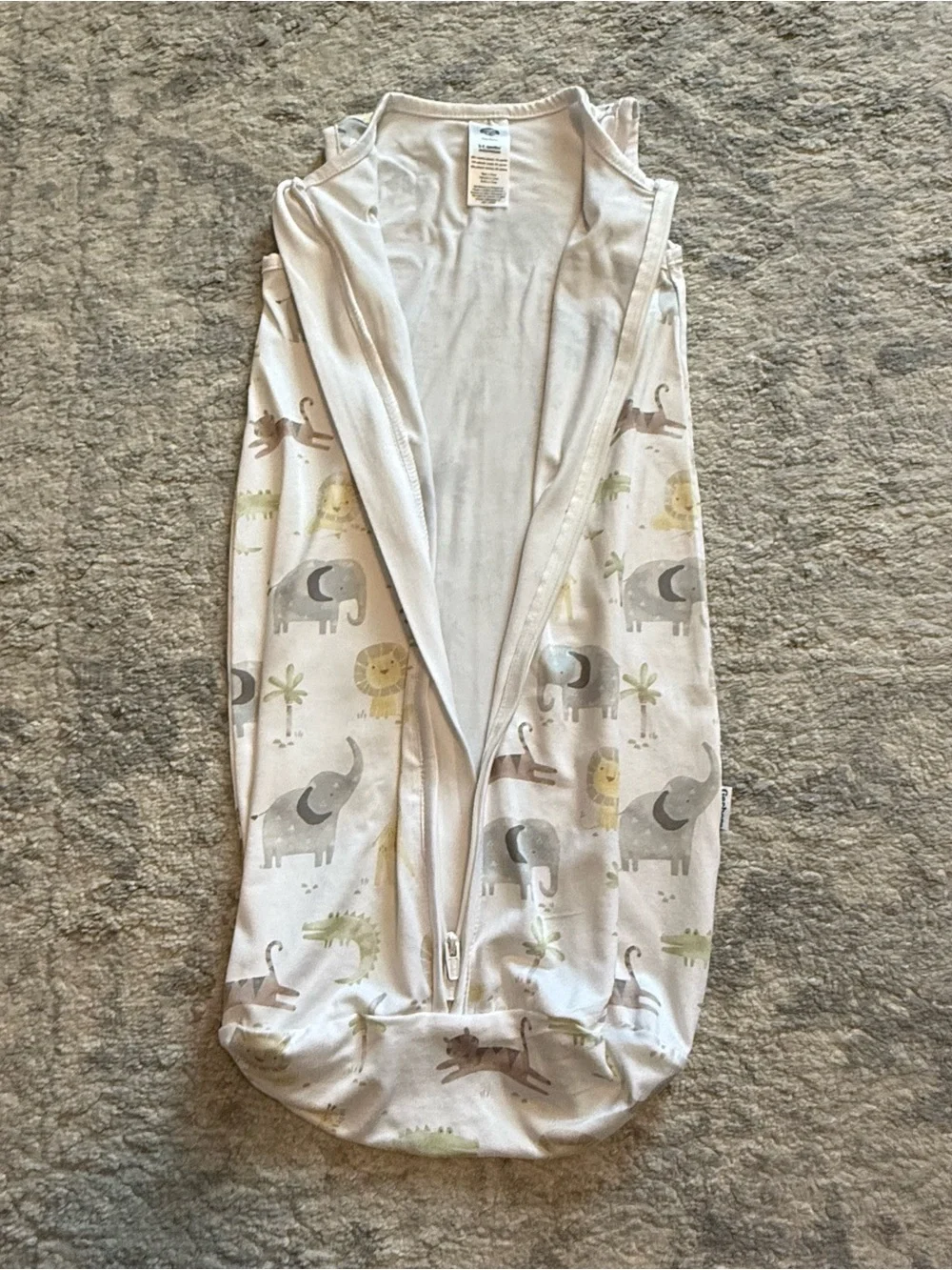 Gerber Sleep Sack 0-6M White Zoo Animal Print 2-Way Zip Wearable Blanket
